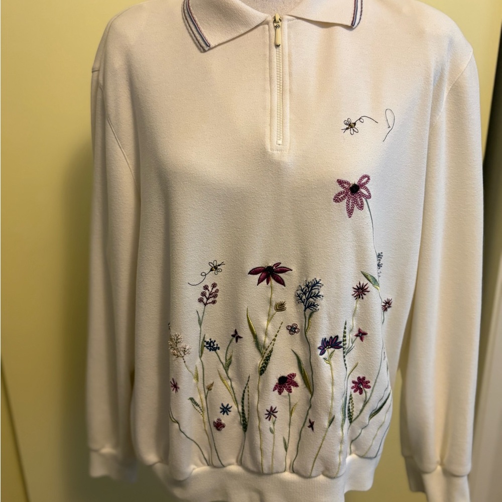 Alfred Dunner Cream Zip-Up Pullover